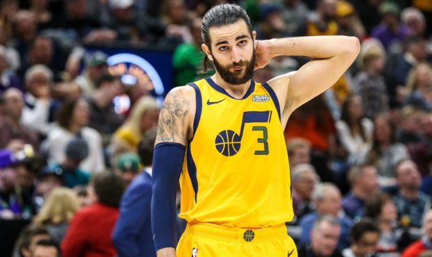 Utah Jazz guard Ricky Rubio (3) waits for the start of a play as the Utah Jazz and the Philadelphia...