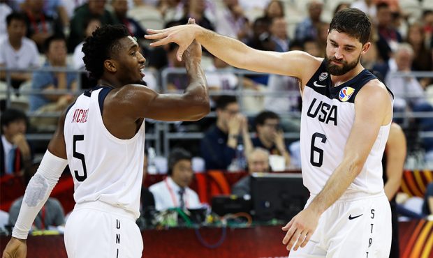 Donovan Mitchell - Joe Harris - USA v Japan: Group E - FIBA World Cup 2019...