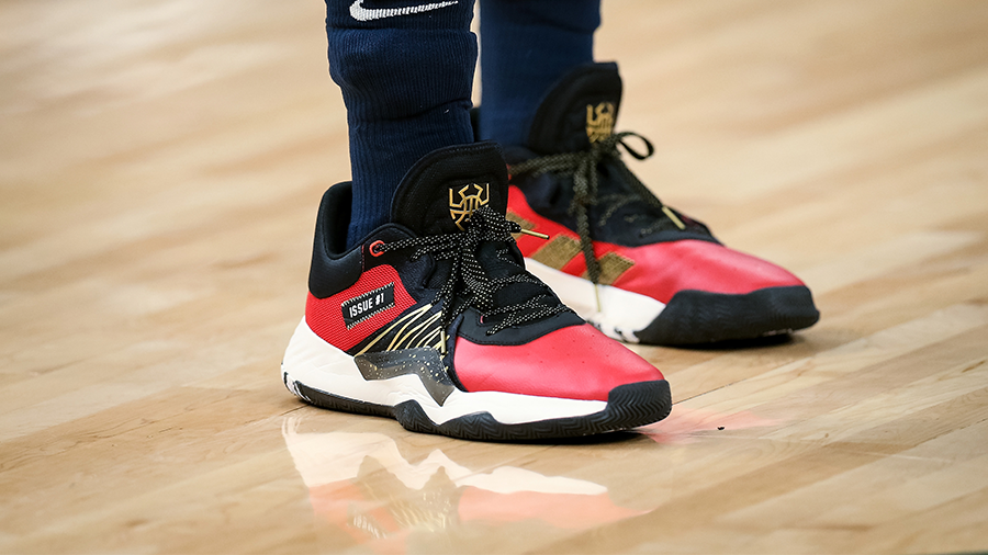 donovan mitchell shoes red and gold