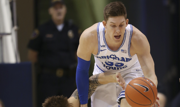 Brigham Young Cougars forward Dalton Nixon (33) competes for the ball with San Diego Toreros forwar...