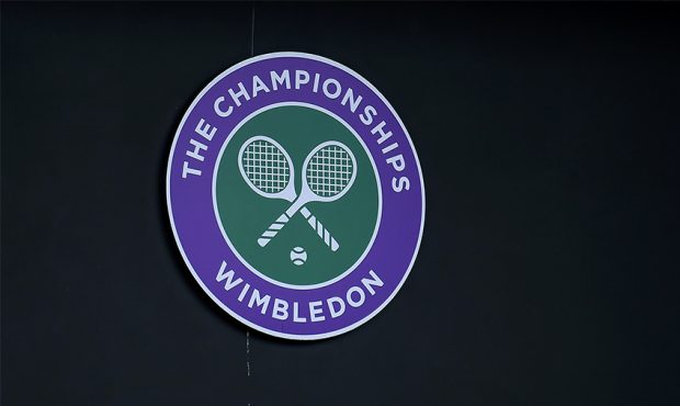 Wimbledon branding is seen at The All England Tennis and Croquet Club, best known as the venue for ...