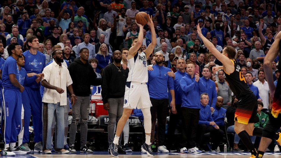 Utah Jazz foward Bojan Bogdanovic scrambles to defend Dallas Mavericks center Maxi Kleber (Photo by...