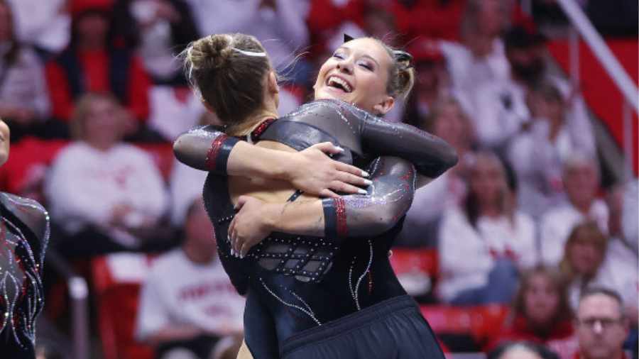 Makenna-Smith-Gets-Hug-After-Floor-Routine-At-Huntsman-Center...
