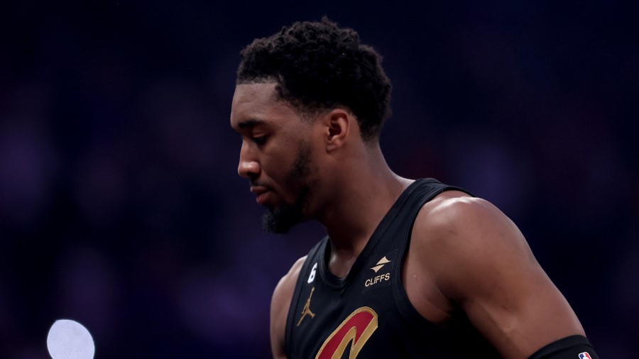 Donovan Mitchell #45 of the Cleveland Cavaliers in the Eastern Conference First Round Playoffs...